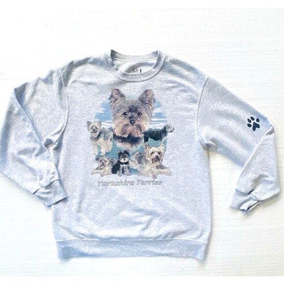 Fruit of the Loom Tops - Vintage Yorkshire Terrier Yorkie Pawprint Crewneck Sweatshirt Unisex Medium